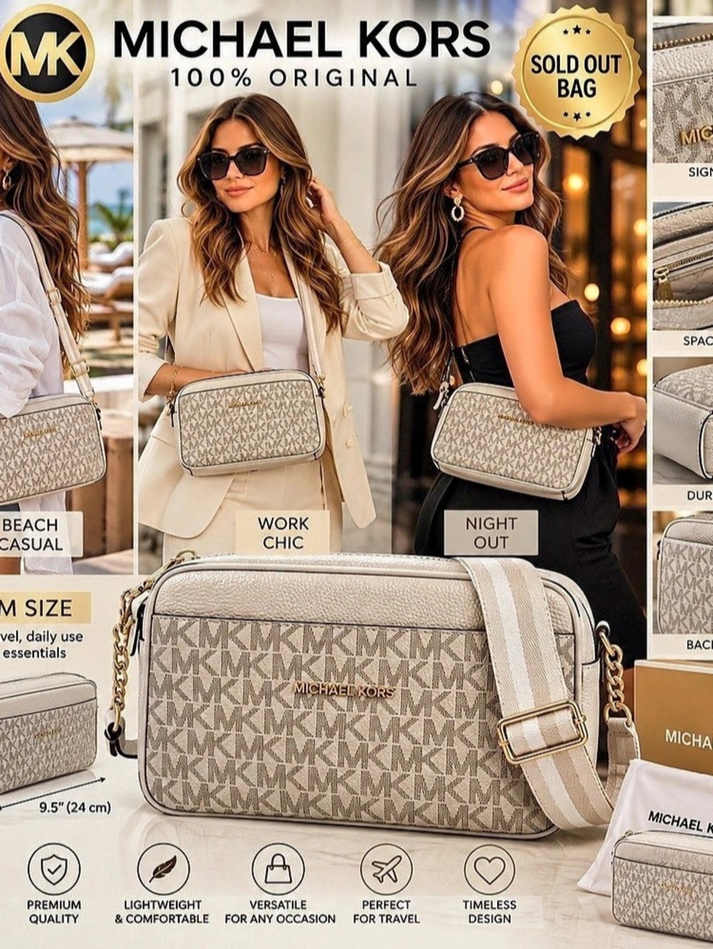 Michael Kors Jet Set Travel Large East West Crossbody Bag Beige & Brown